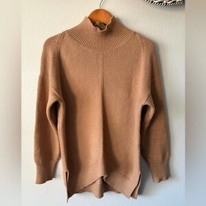 Maeve Anthropologie Crystal Tunic Mock Neck Sweater in Honey Tan Women Small